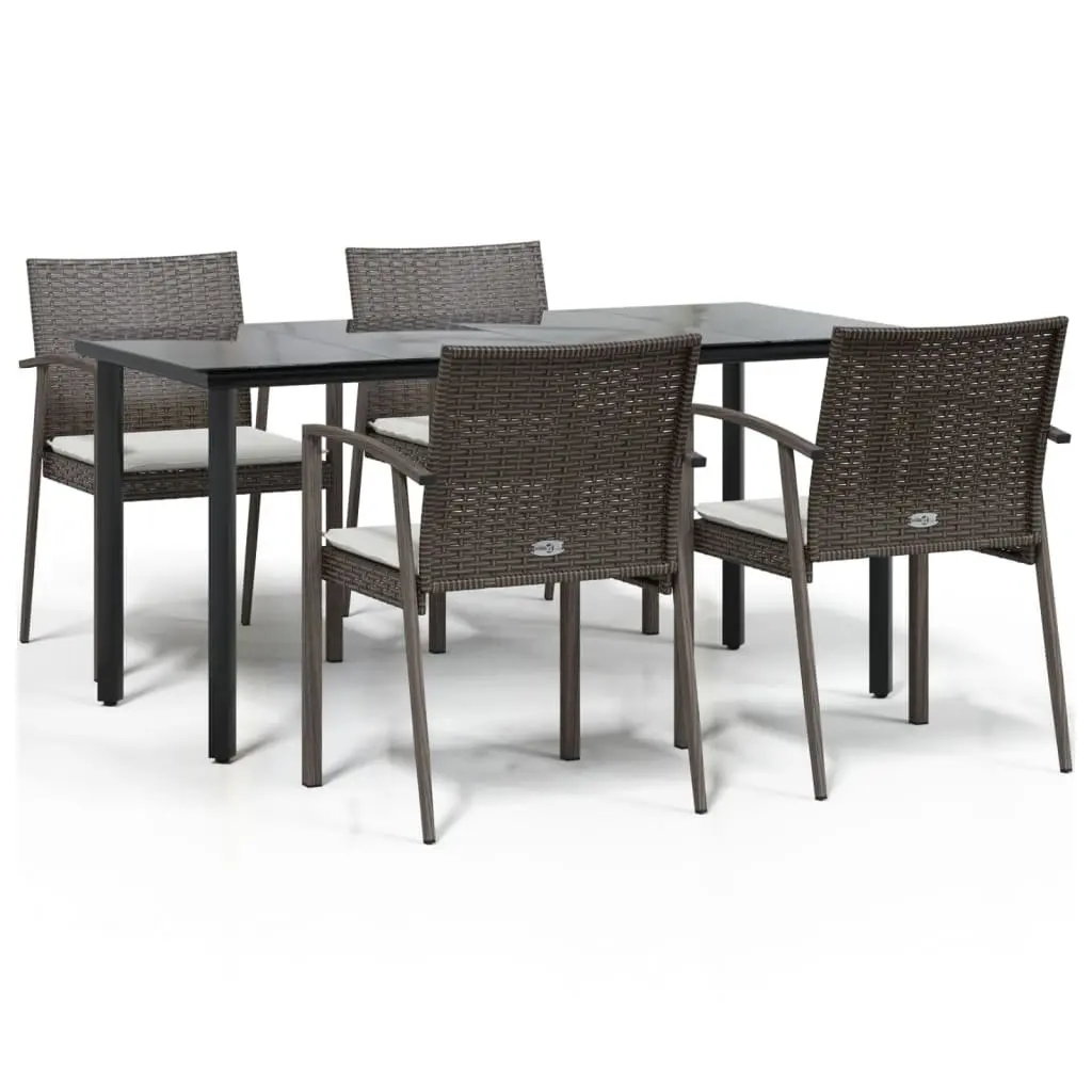 Garden Dining Set Brown 5 Piece Outdoor Furniture Poly Rattan Table Chairs