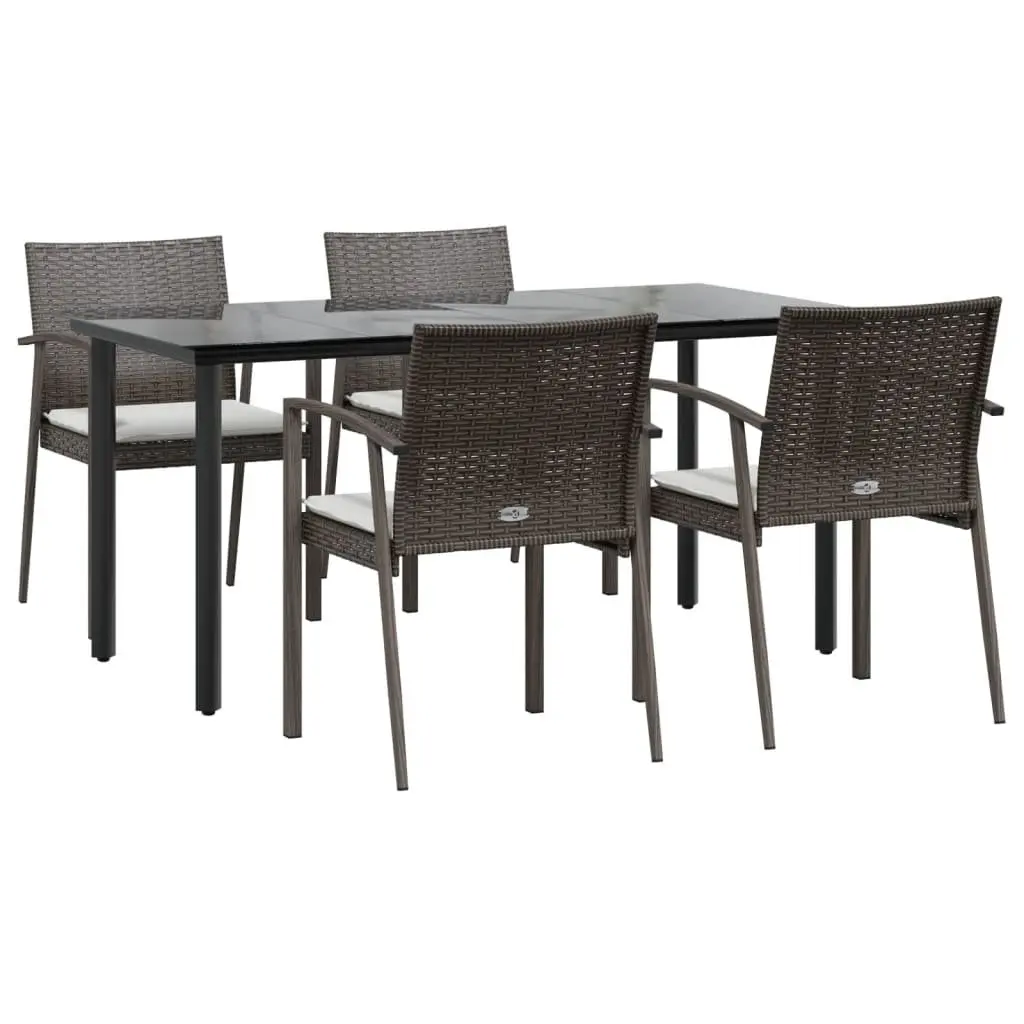Garden Dining Set Brown 5 Piece Outdoor Furniture Poly Rattan Table Chairs