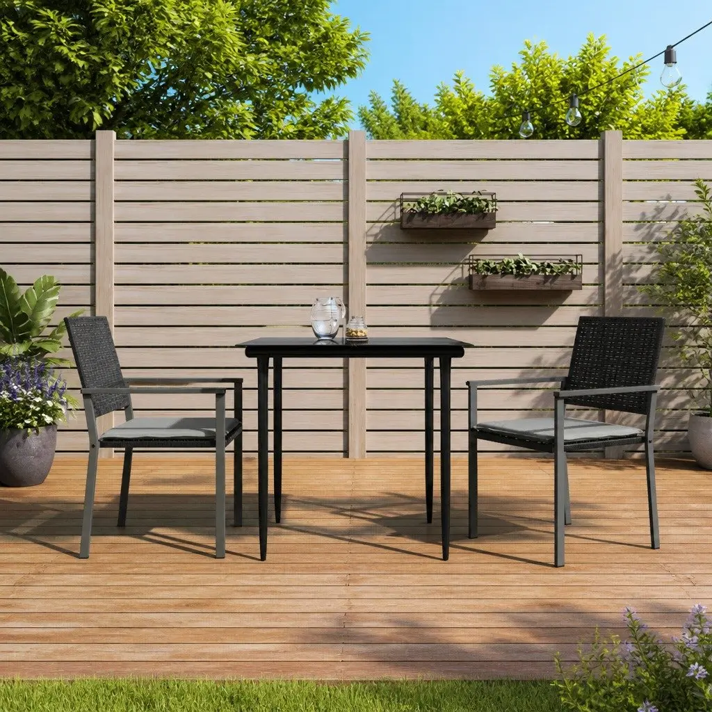 Garden Dining Set 3 Piece Outdoor Furniture with Cushions Poly Rattan Steel
