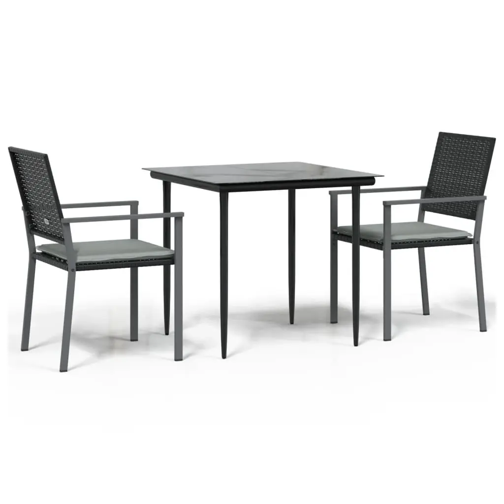 Garden Dining Set 3 Piece Outdoor Furniture with Cushions Poly Rattan Steel