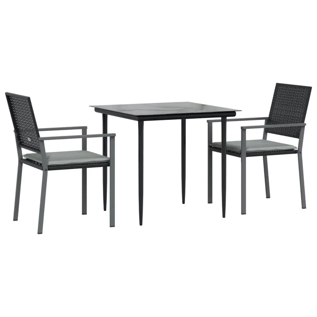 Garden Dining Set 3 Piece Outdoor Furniture with Cushions Poly Rattan Steel