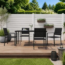 5 Piece Garden Dining Set Poly Rattan Steel Frame Patio Outdoor Furniture Black