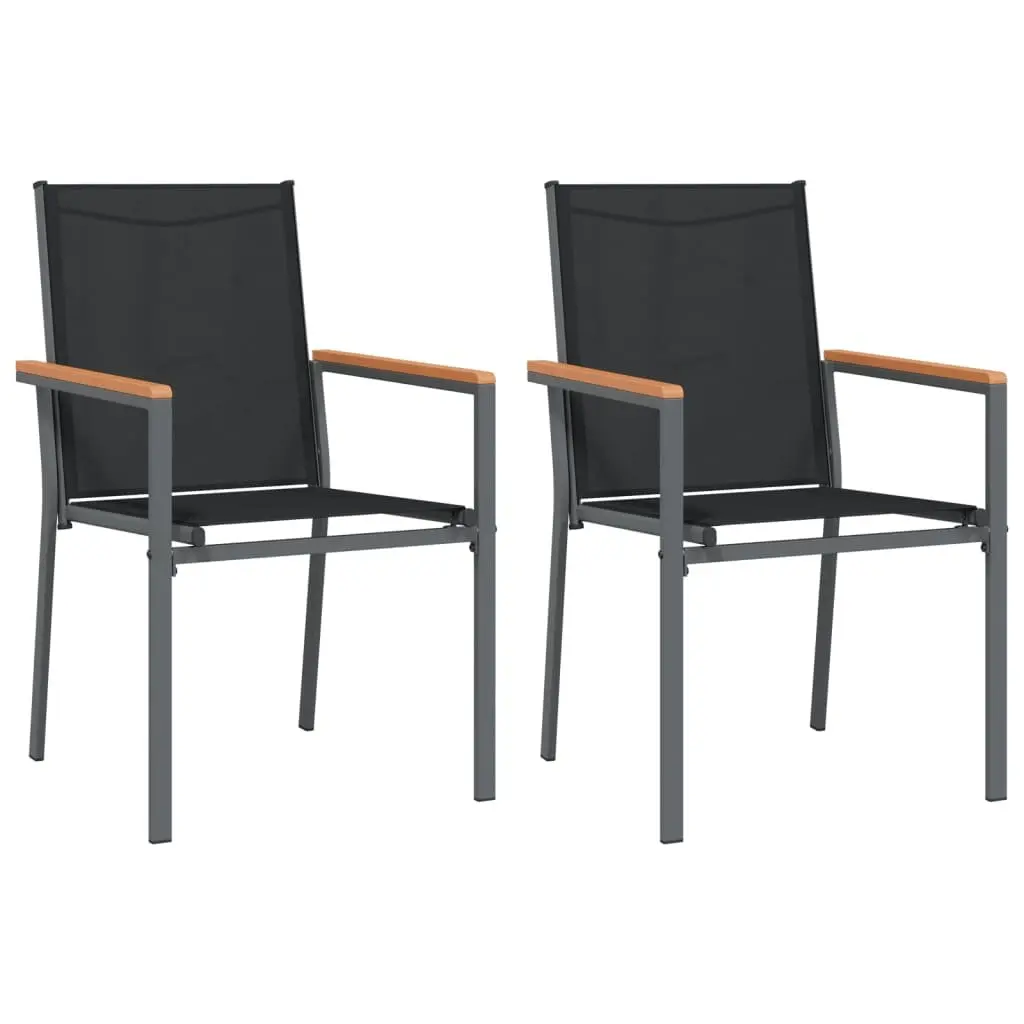 3 Piece Outdoor Dining Set Black Steel Frame with Textilene Seats and Tempered Glass Tabletop