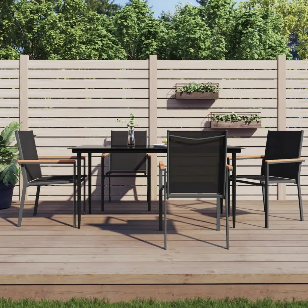 Garden Dining Set 5 Piece Outdoor Table Chairs Black Textilene Steel Frame