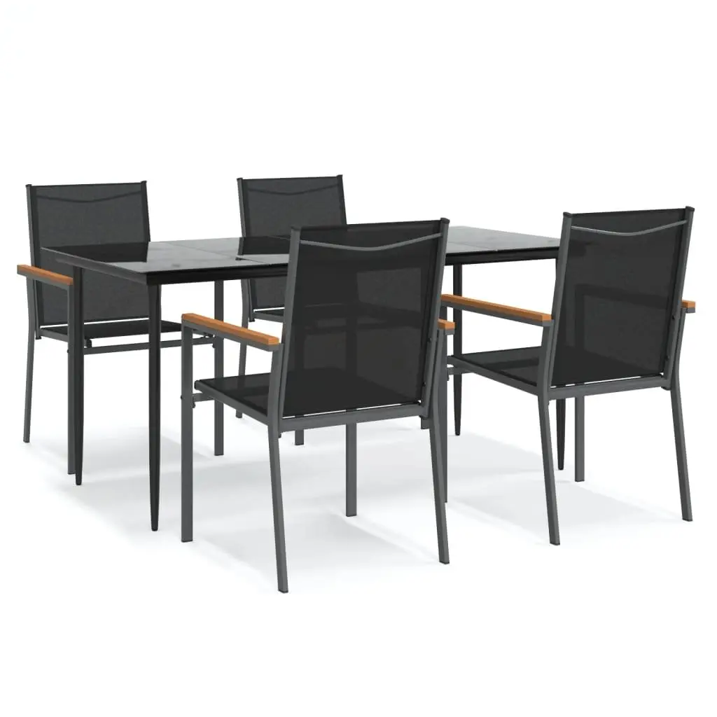 Garden Dining Set 5 Piece Outdoor Table Chairs Black Textilene Steel Frame