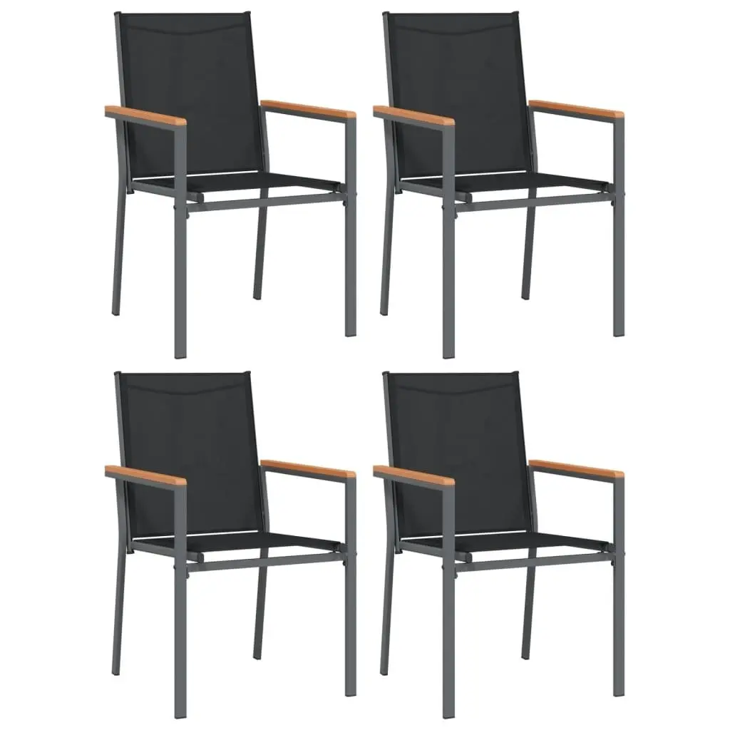 Garden Dining Set 5 Piece Outdoor Table Chairs Black Textilene Steel Frame