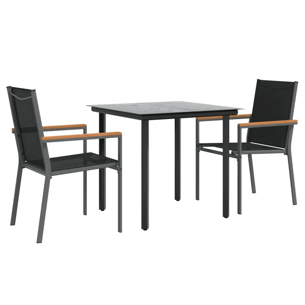 Garden Dining Set 3 Piece Outdoor Furniture Black Textilene Steel Table Chairs