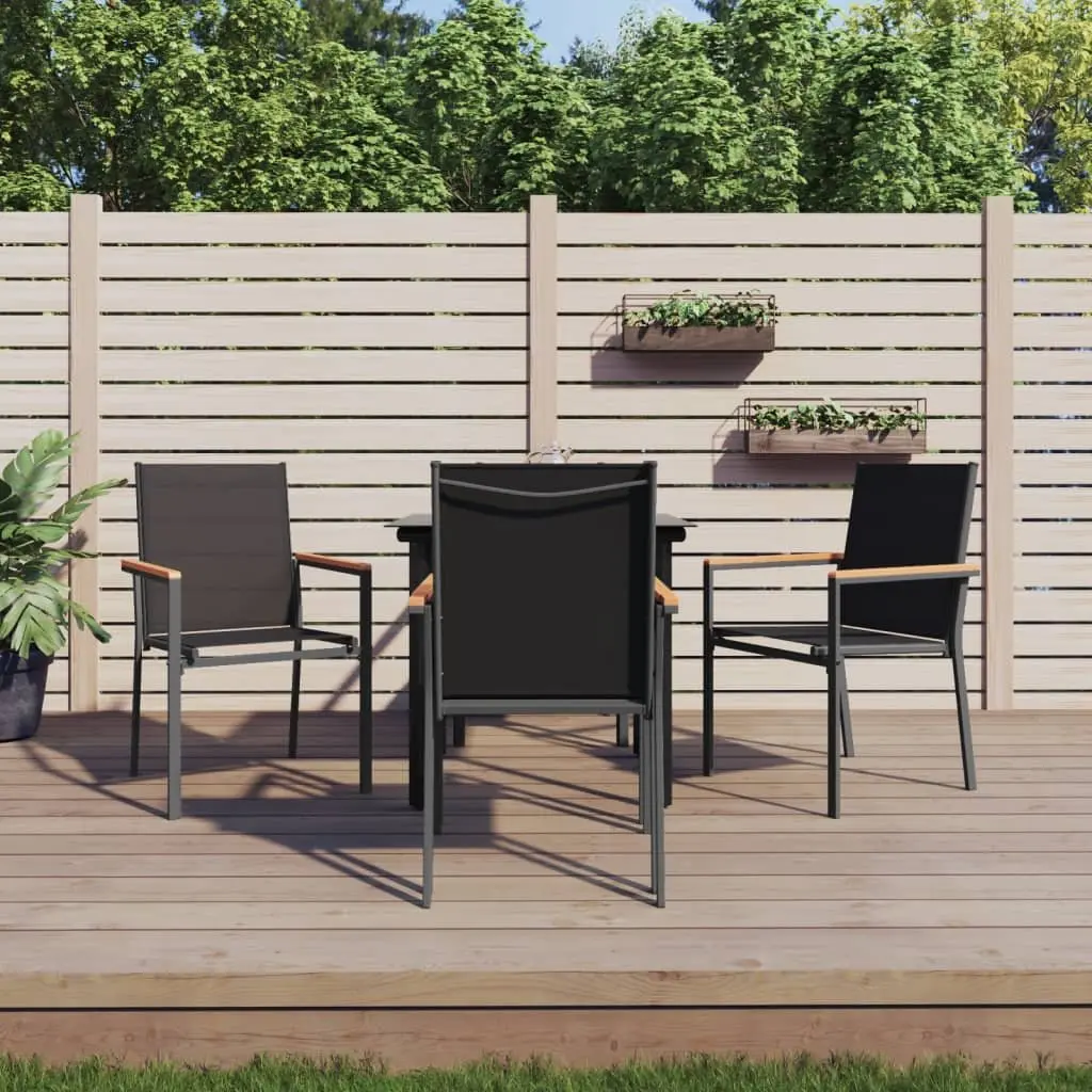 Garden Dining Set 5 Piece Outdoor Furniture Black Steel Textilene Chairs Table