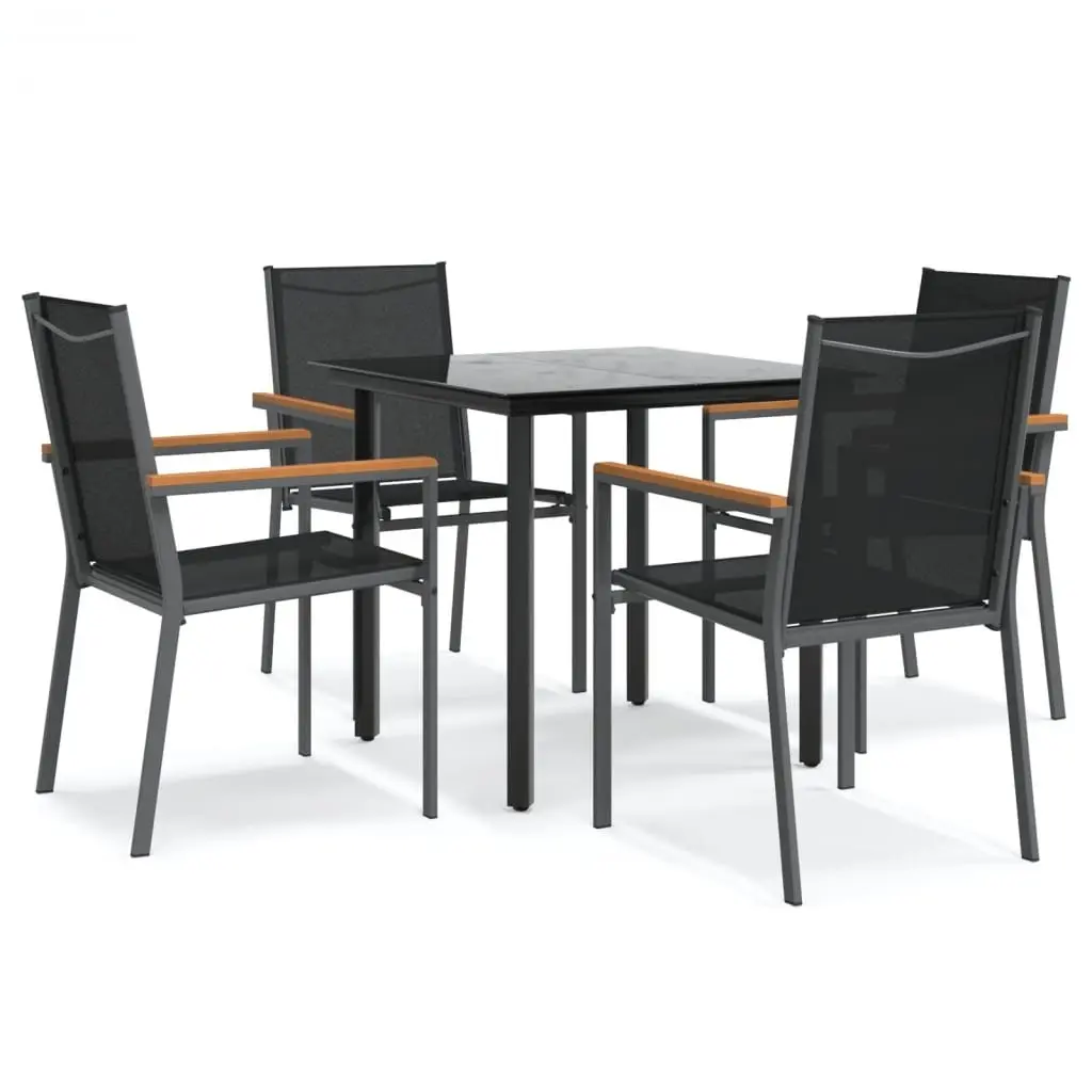 Garden Dining Set 5 Piece Outdoor Furniture Black Steel Textilene Chairs Table