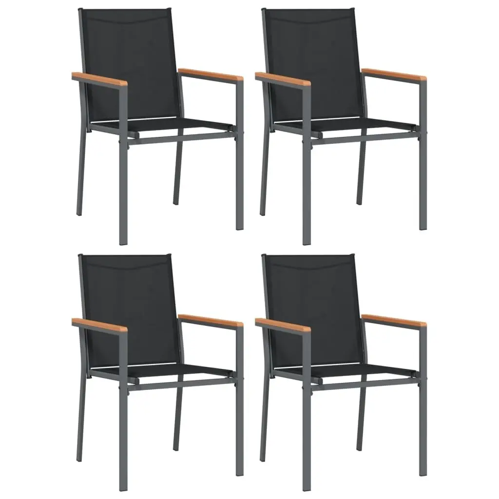 Garden Dining Set Black 5 Piece Textilene Chairs Steel Frame Tempered Glass Table