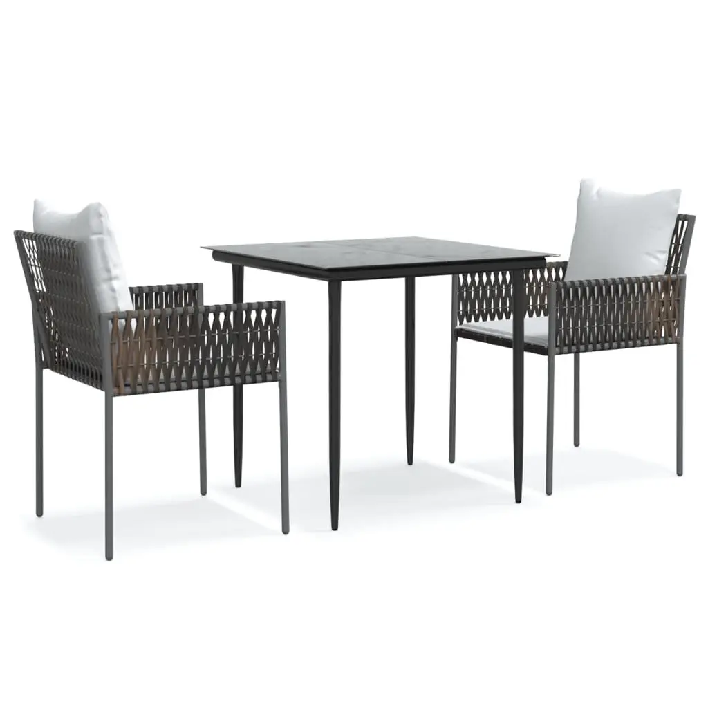 Garden Dining Set 3 Piece Outdoor Furniture PE Rattan Steel Frame with Cushions