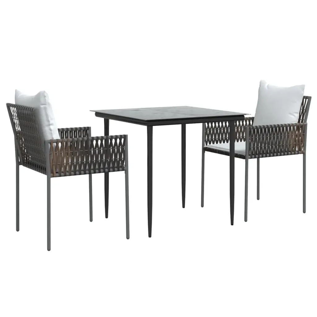 Garden Dining Set 3 Piece Outdoor Furniture PE Rattan Steel Frame with Cushions