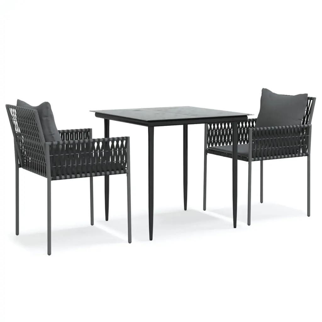 Garden Dining Set 3 Piece Outdoor Furniture PE Rattan Steel Frame Tempered Glass