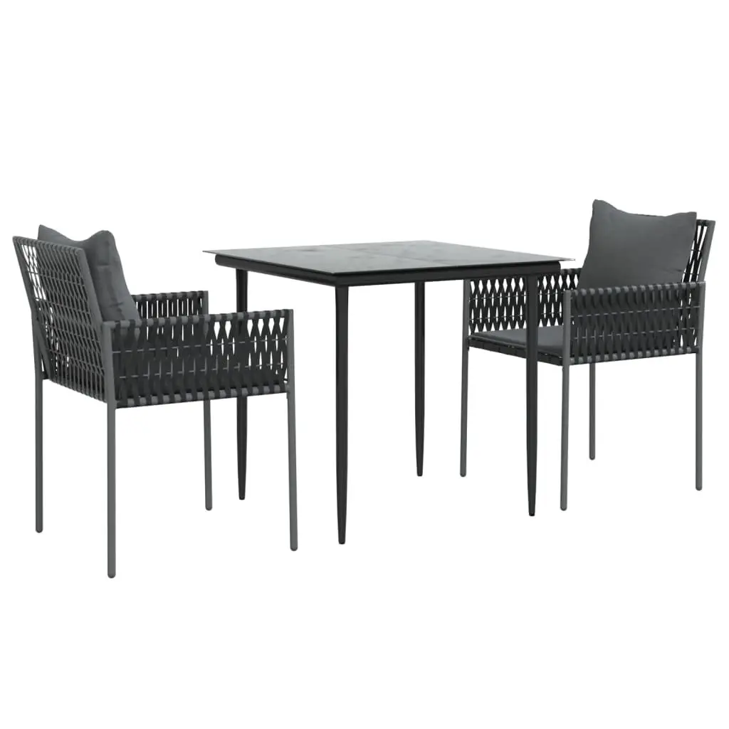 Garden Dining Set 3 Piece Outdoor Furniture PE Rattan Steel Frame Tempered Glass