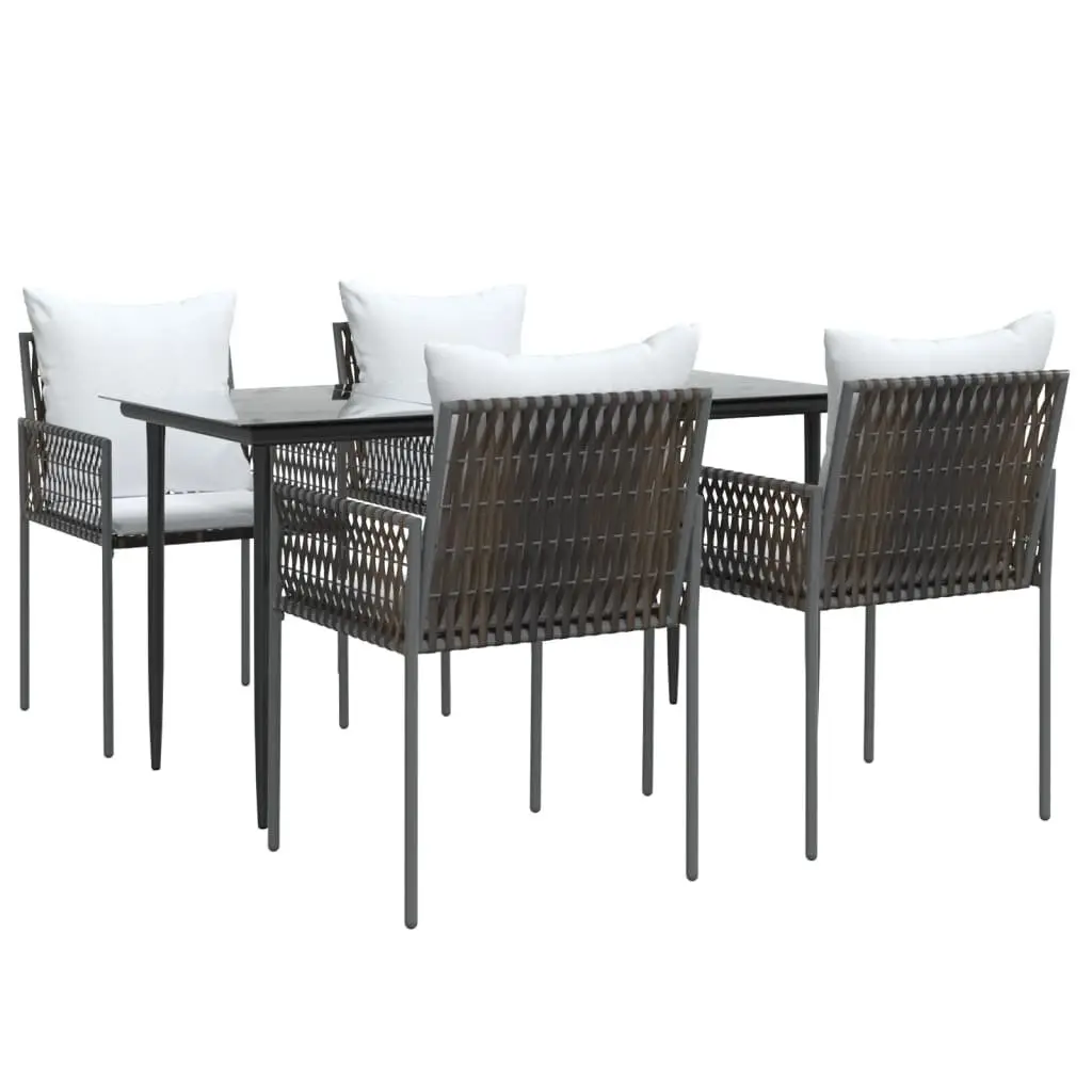 5 Piece Garden Dining Set Brown PE Rattan Steel Frame Tempered Glass Table Chairs