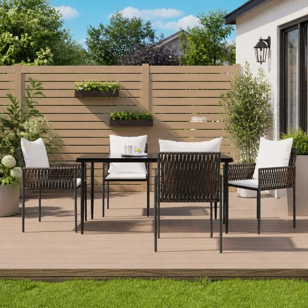Garden Dining Set Brown 5 Piece Outdoor Furniture PE Rattan Steel Frame Tempered Glass