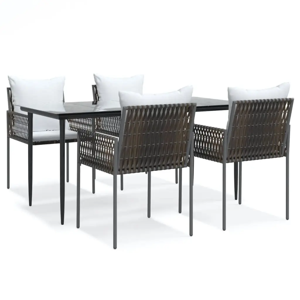 Garden Dining Set Brown 5 Piece Outdoor Furniture PE Rattan Steel Frame Tempered Glass