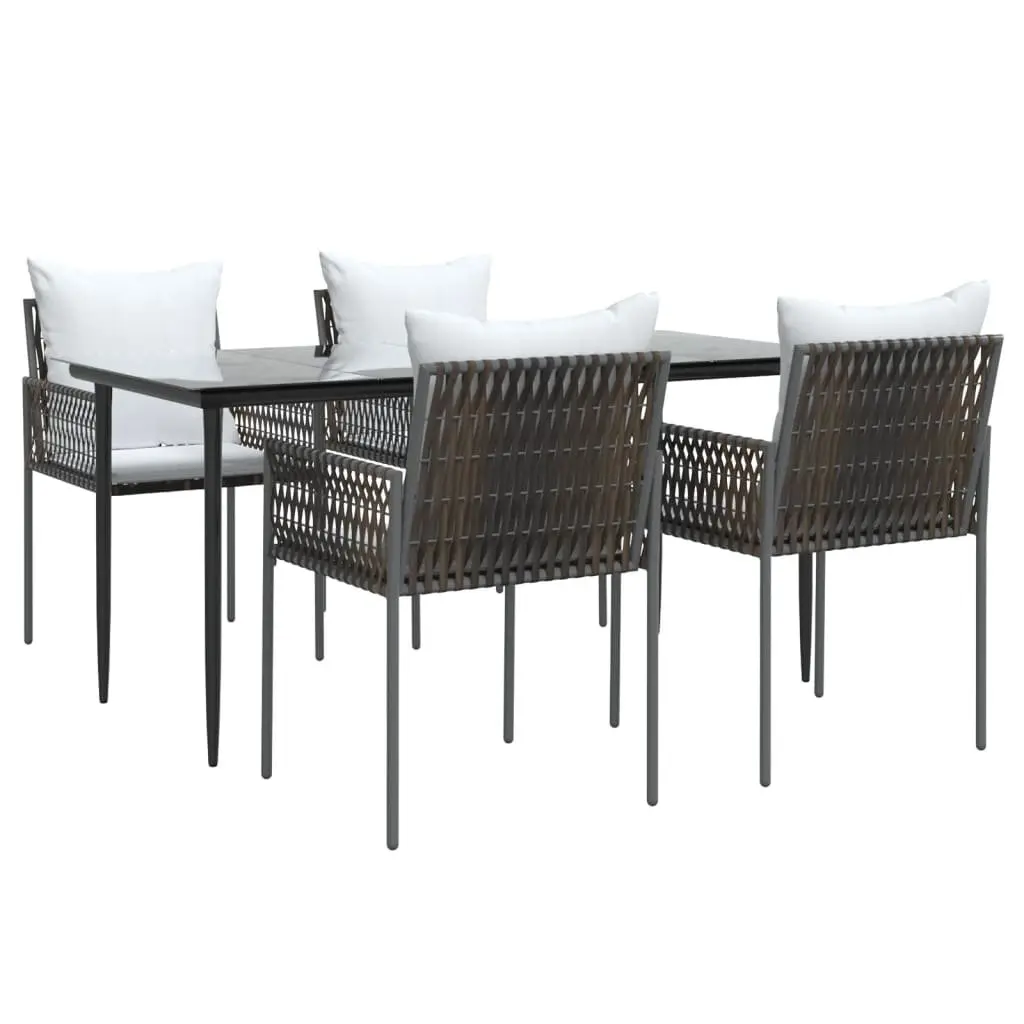 Garden Dining Set Brown 5 Piece Outdoor Furniture PE Rattan Steel Frame Tempered Glass