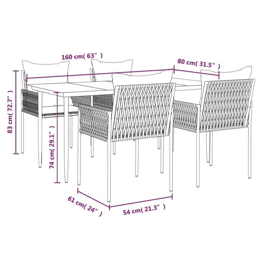 Garden Dining Set Brown 5 Piece Outdoor Furniture PE Rattan Steel Frame Tempered Glass