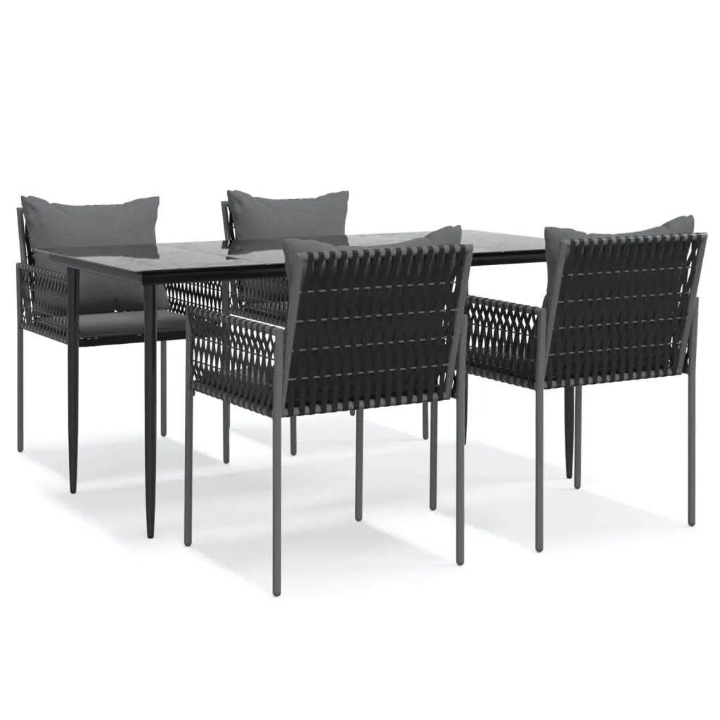 5 Piece Outdoor Dining Set Black Garden Furniture Poly Rattan Steel Frame Chairs