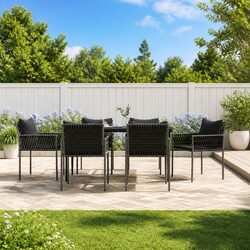 7 Piece Garden Dining Set with Cushions Outdoor Furniture Poly Rattan Steel