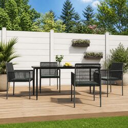 5 Piece Garden Dining Set Outdoor Furniture Black Poly Rattan Steel Frame Chairs