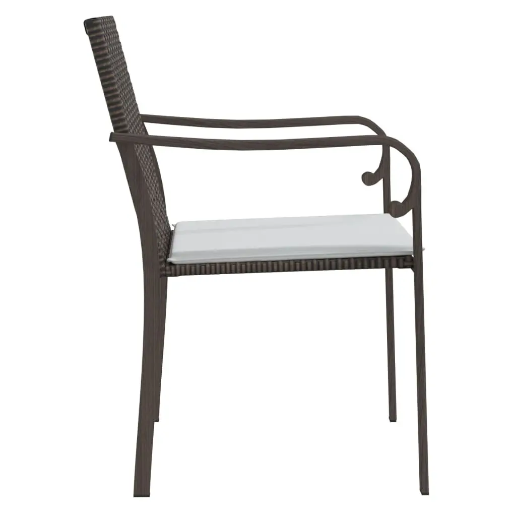 Outdoor Garden Chairs Set 6 pcs Brown Poly Rattan Patio Seating with Cushions