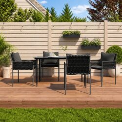 Outdoor Garden Chairs Set of 4 Black Poly Rattan Patio Seating with Cushions