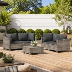 Garden Lounge Set 5 Piece Outdoor Furniture Grey Poly Rattan with Cushions