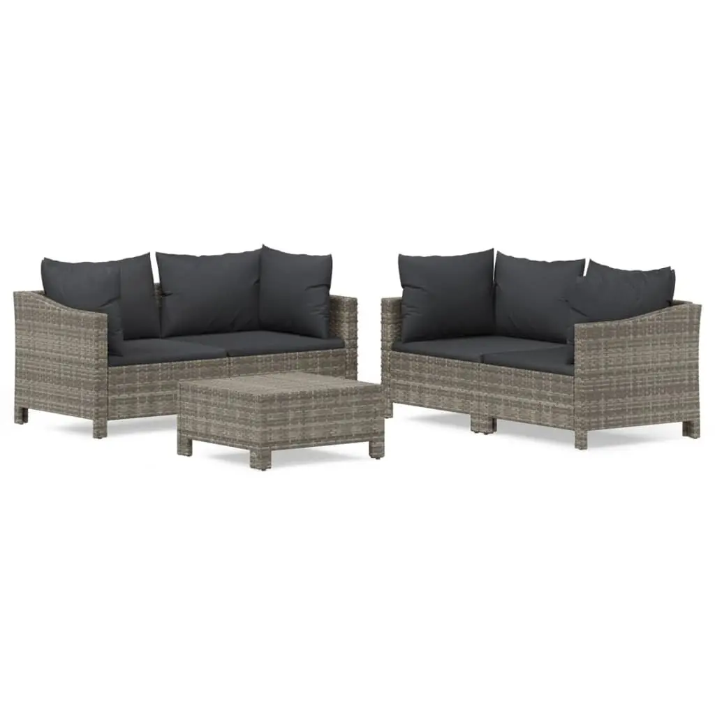 Garden Lounge Set 5 Piece Outdoor Furniture Grey Poly Rattan with Cushions