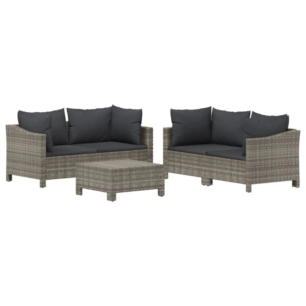 Garden Lounge Set 5 Piece Outdoor Furniture Grey Poly Rattan with Cushions