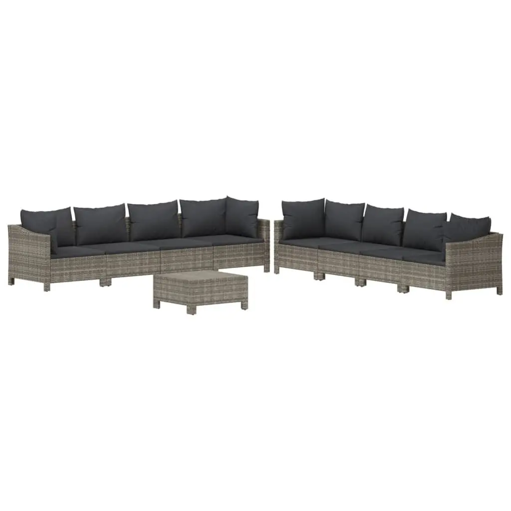 Garden Lounge Set 9 Piece Outdoor Furniture Grey Poly Rattan with Cushions