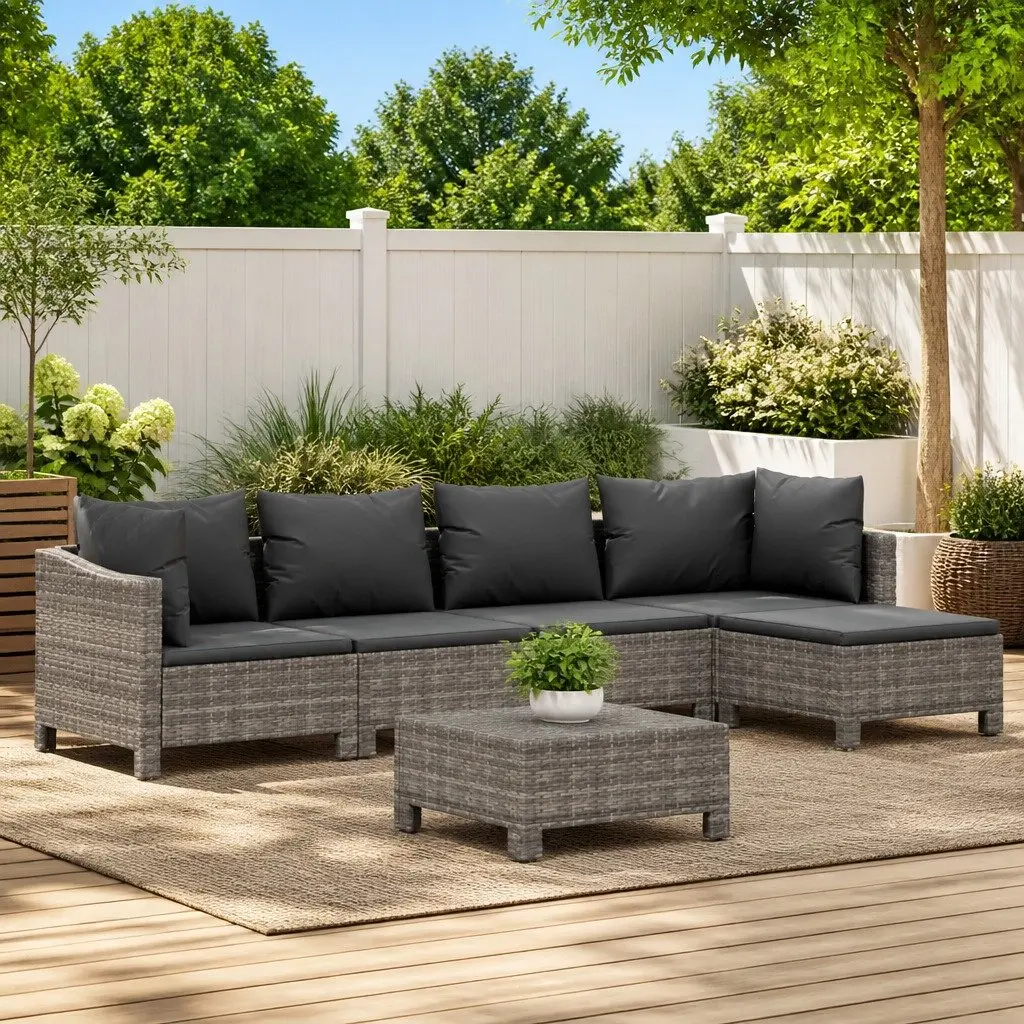 Garden Lounge Set 6 Piece Outdoor Furniture with Cushions Grey Rattan