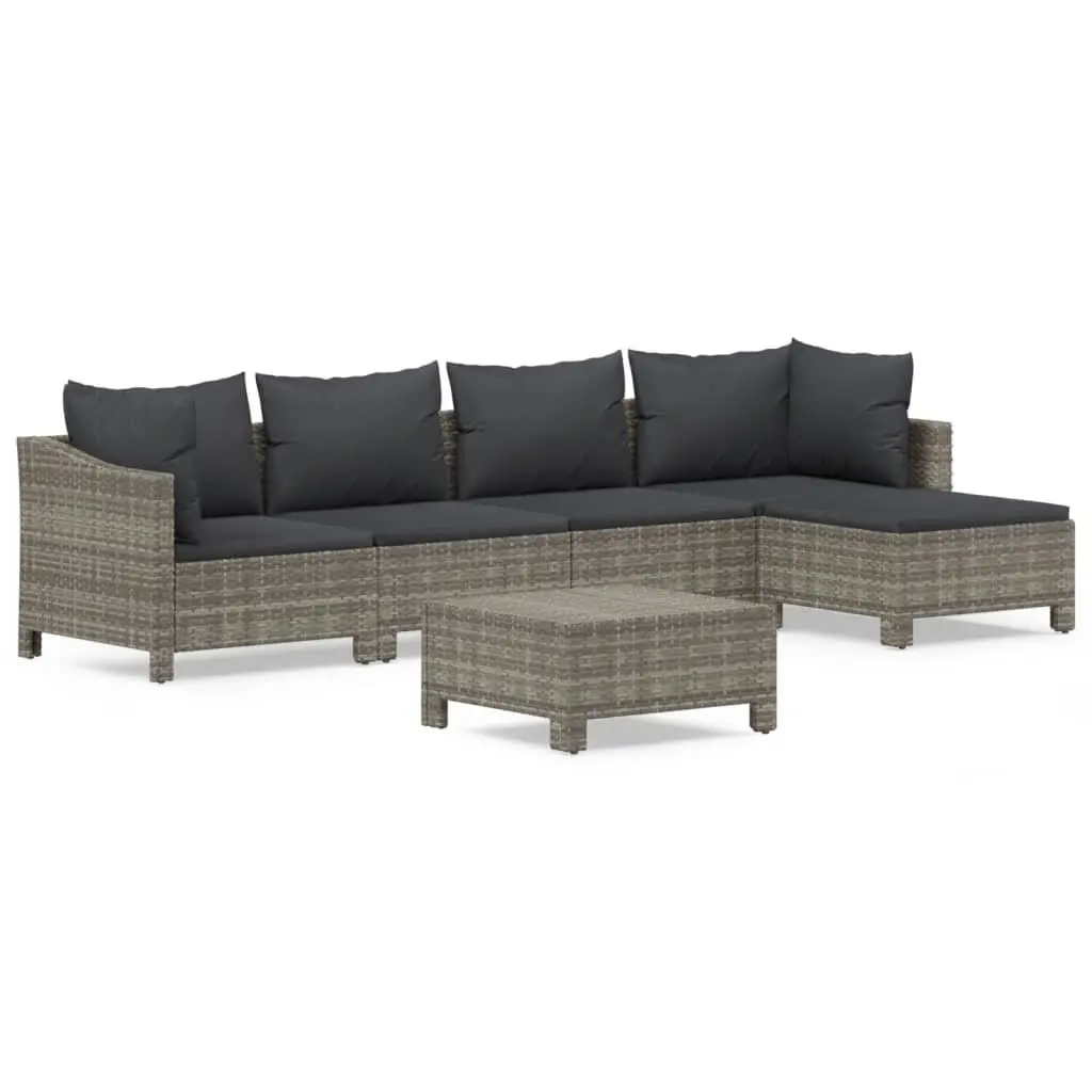 Garden Lounge Set 6 Piece Outdoor Furniture with Cushions Grey Rattan