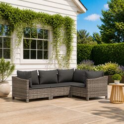 Compact 4-Piece Outdoor Lounge Set in Grey Rattan