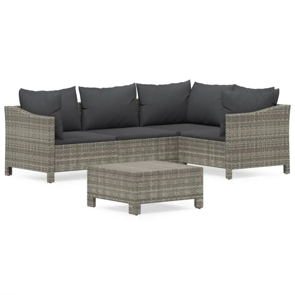 Garden Lounge Set 5 Piece Outdoor Furniture Grey Rattan Cushions Sectional