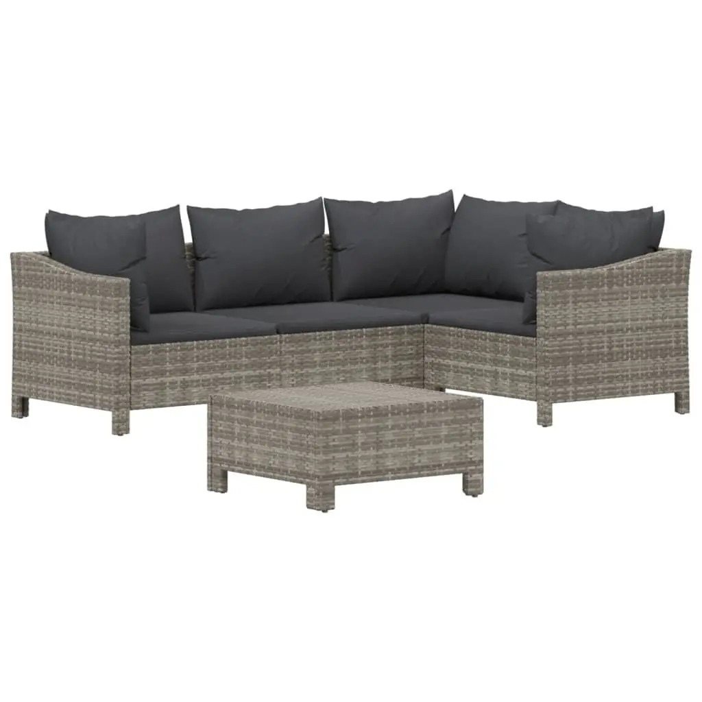 Garden Lounge Set 5 Piece Outdoor Furniture Grey Rattan Cushions Sectional