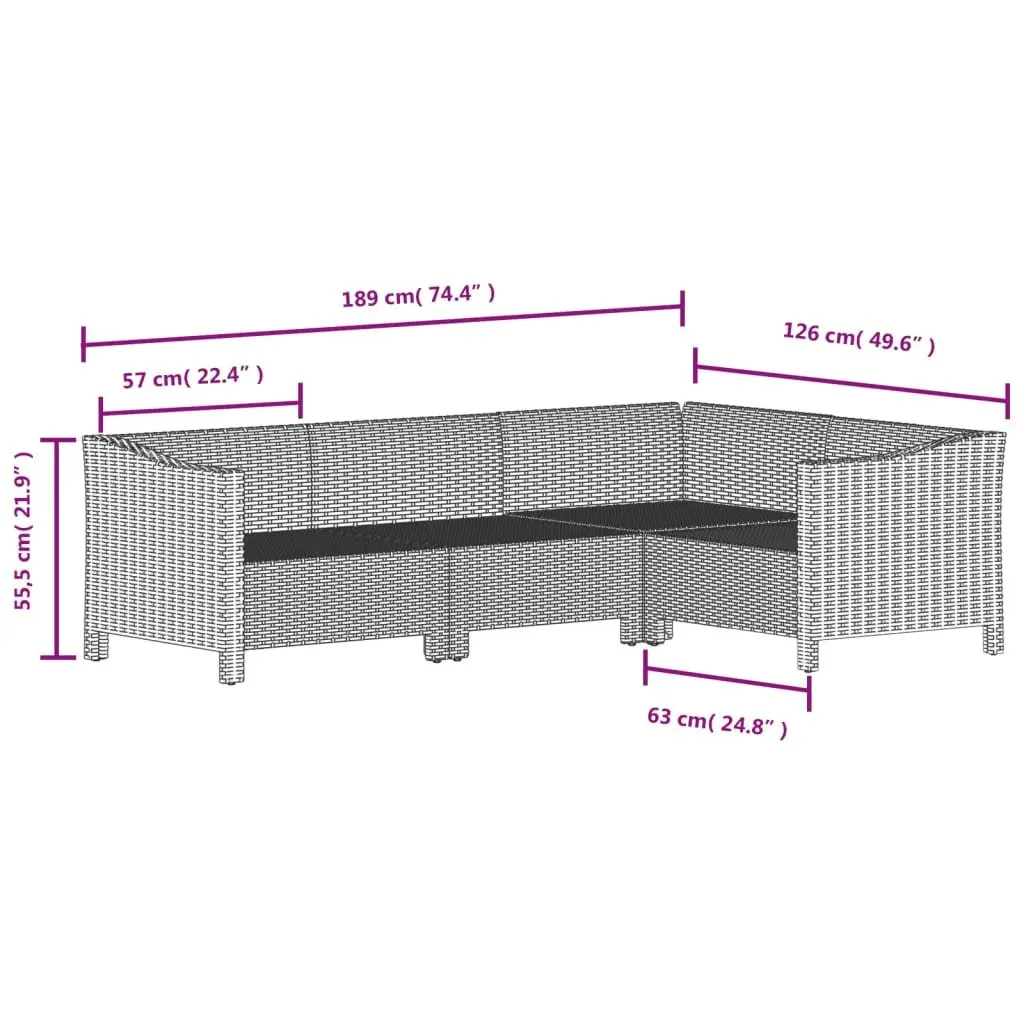 Garden Lounge Set 5 Piece Outdoor Furniture Grey Rattan Cushions Sectional