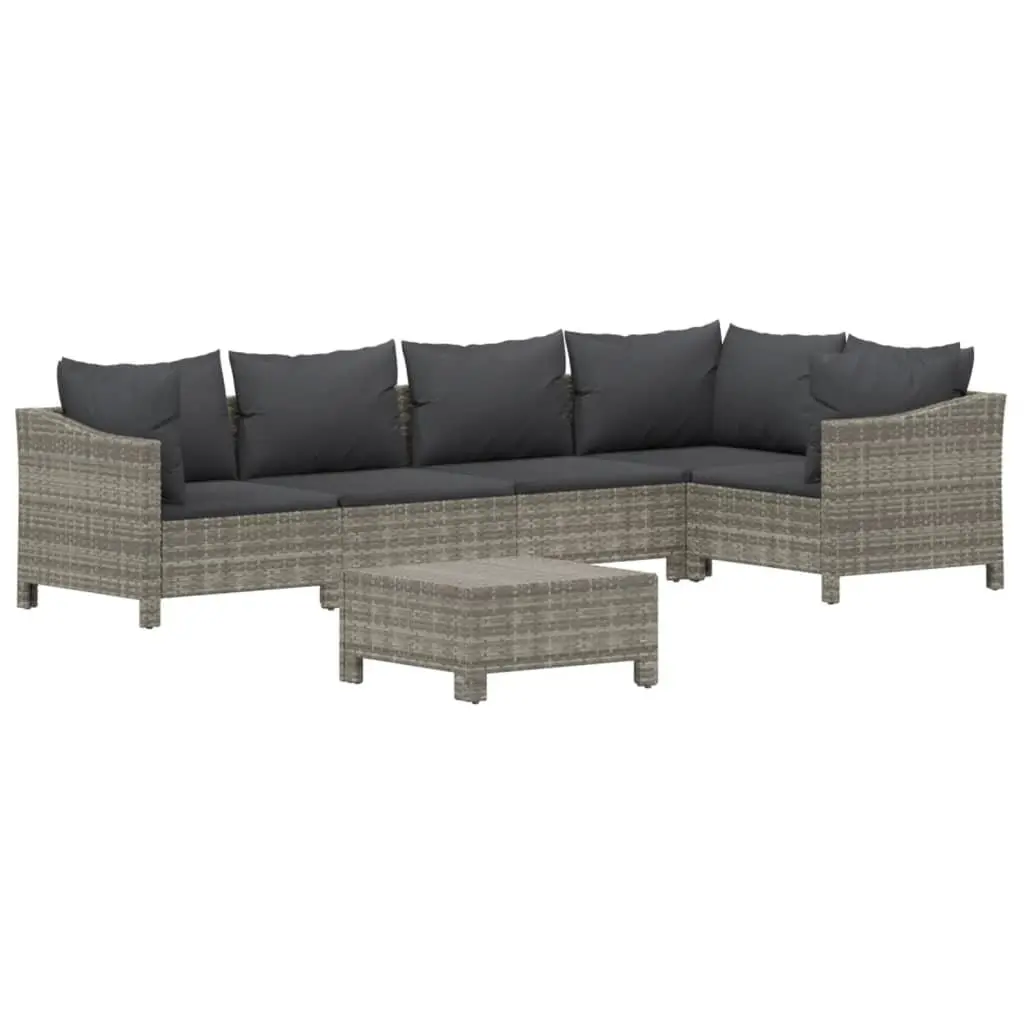Garden Lounge Set Grey 6 Piece Outdoor Furniture Poly Rattan with Cushions