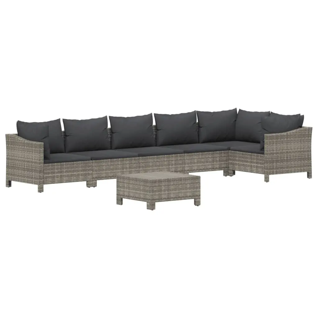 7 Piece Garden Lounge Set Outdoor Furniture Grey Poly Rattan with Cushions