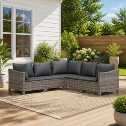 Garden Lounge Set 5 Piece Outdoor Furniture Grey Poly Rattan with Cushions