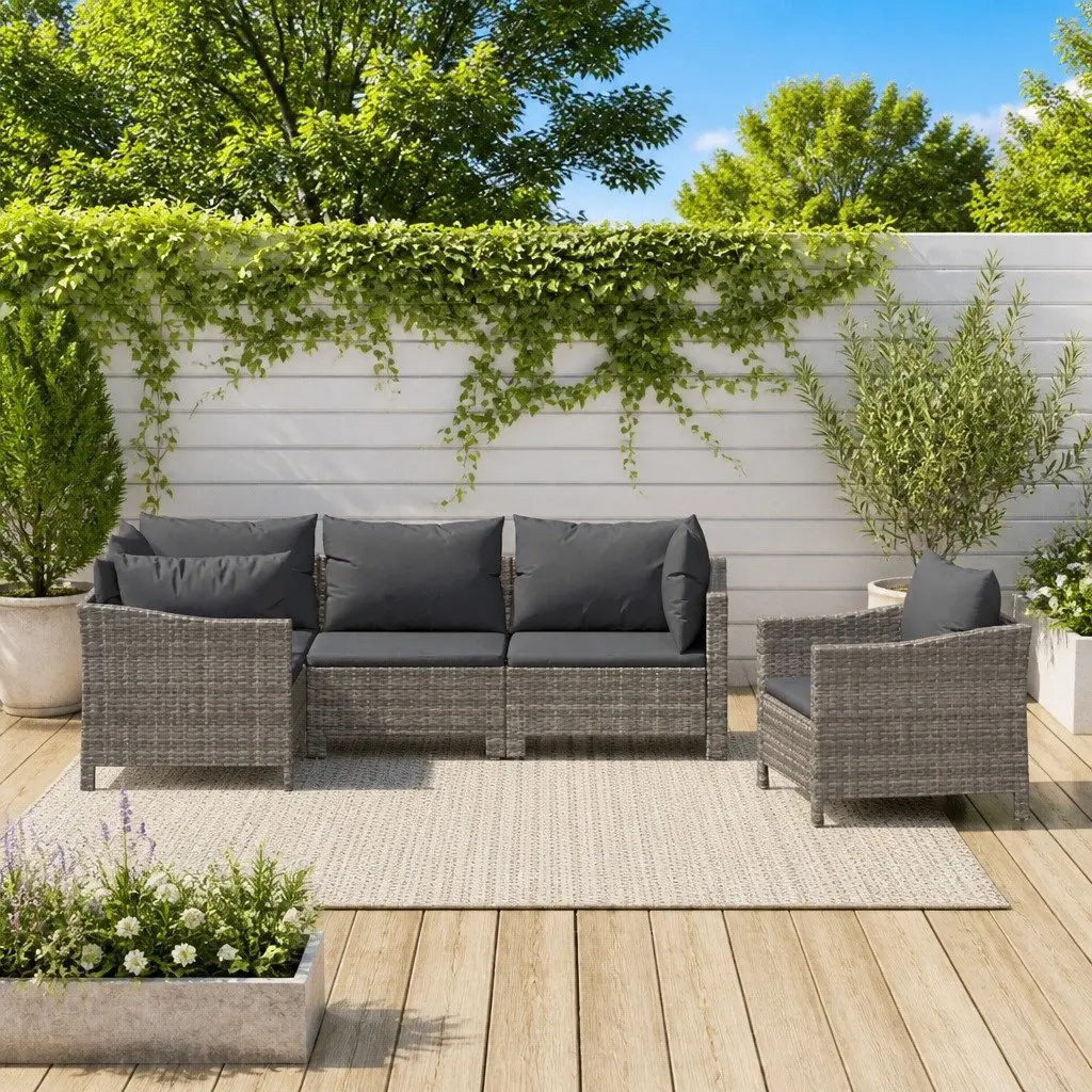 Garden Lounge Set 5 Piece Outdoor Furniture Grey Poly Rattan Patio Seating