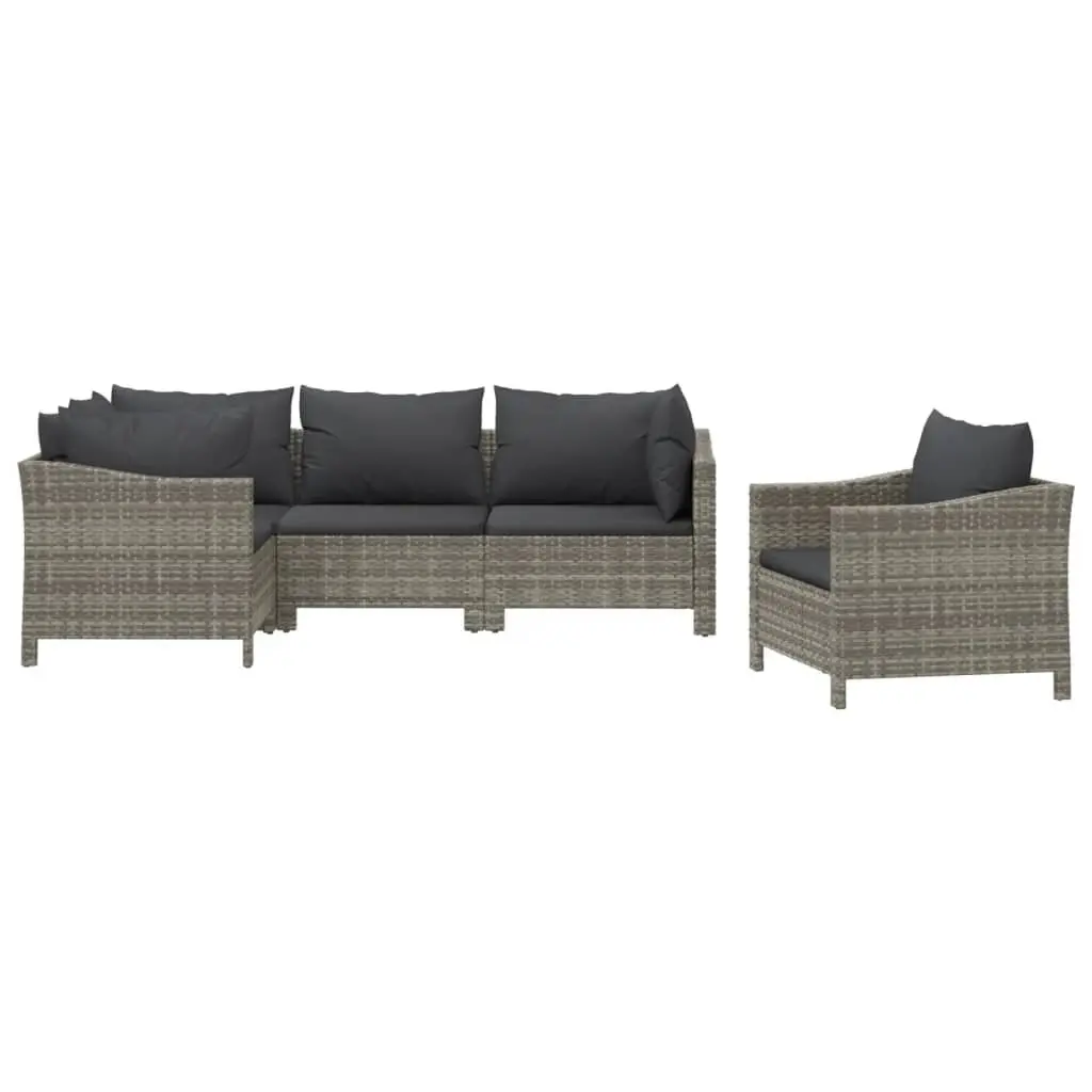Garden Lounge Set 5 Piece Outdoor Furniture Grey Poly Rattan Patio Seating