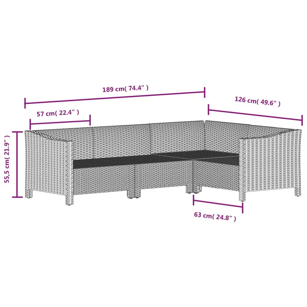 Garden Lounge Set 5 Piece Outdoor Furniture Grey Poly Rattan Patio Seating