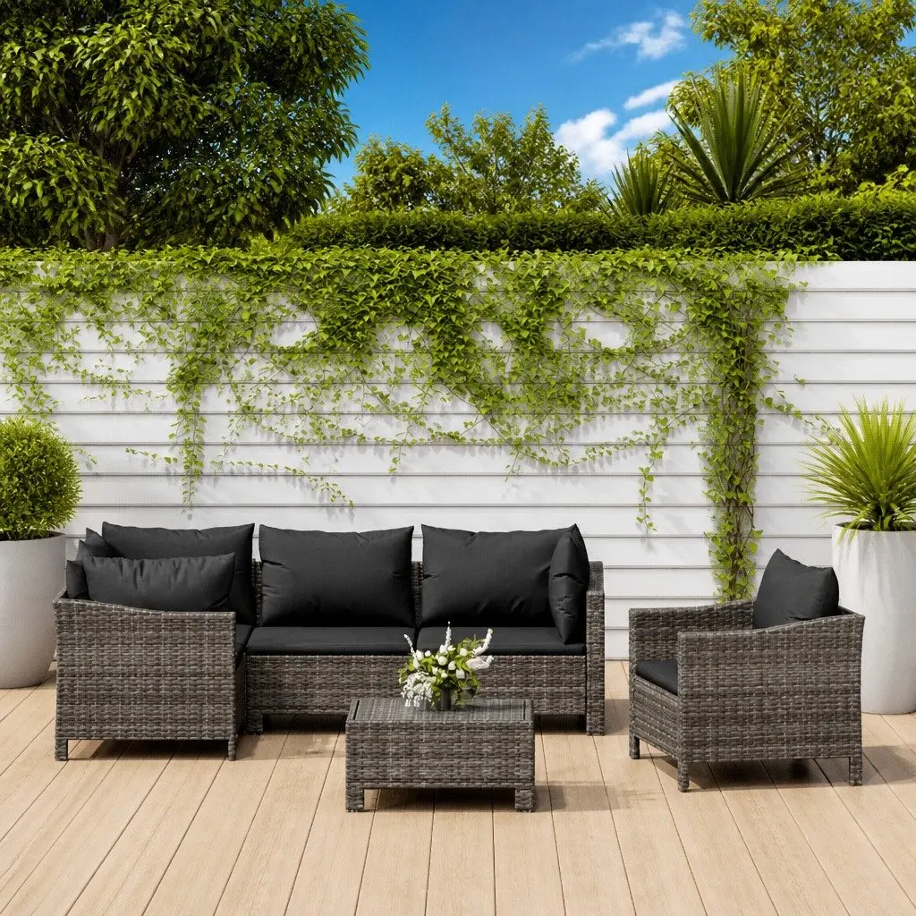 Garden Lounge Set 6 Piece Outdoor Furniture Patio Sofa Chair Table Grey