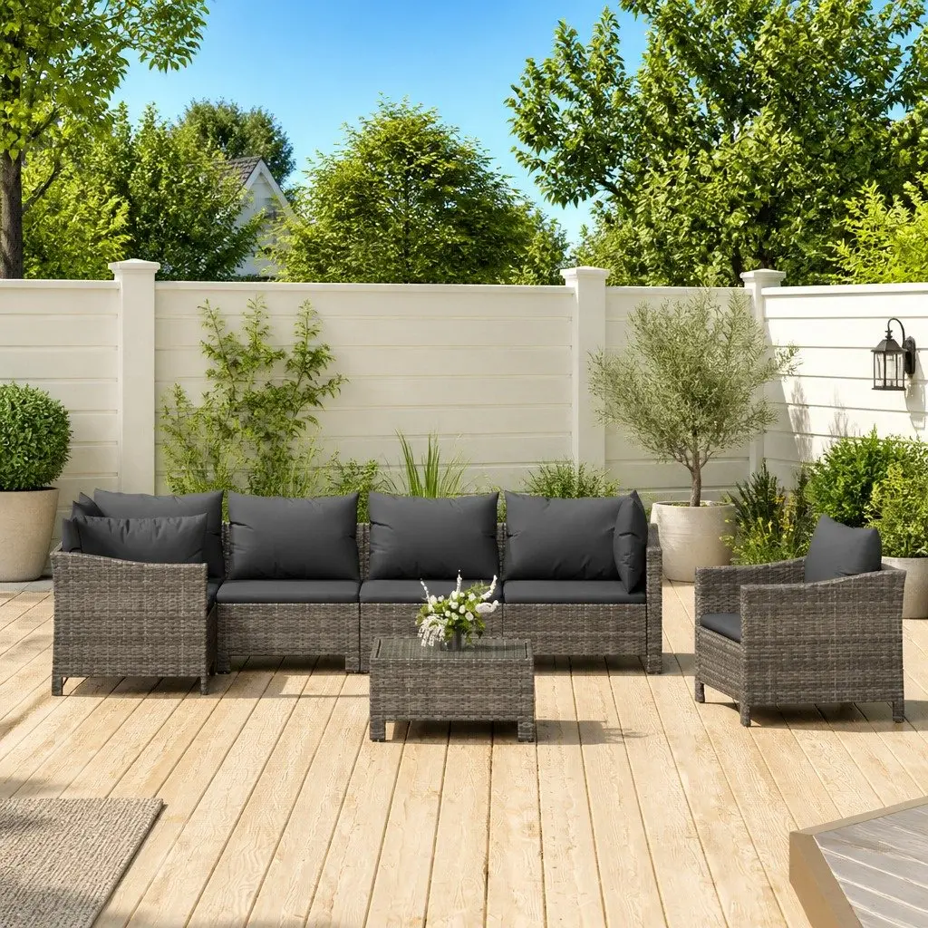 Garden Lounge Set Grey 7 Piece Modular Outdoor Furniture Rattan Sectional Sofa with Cushions