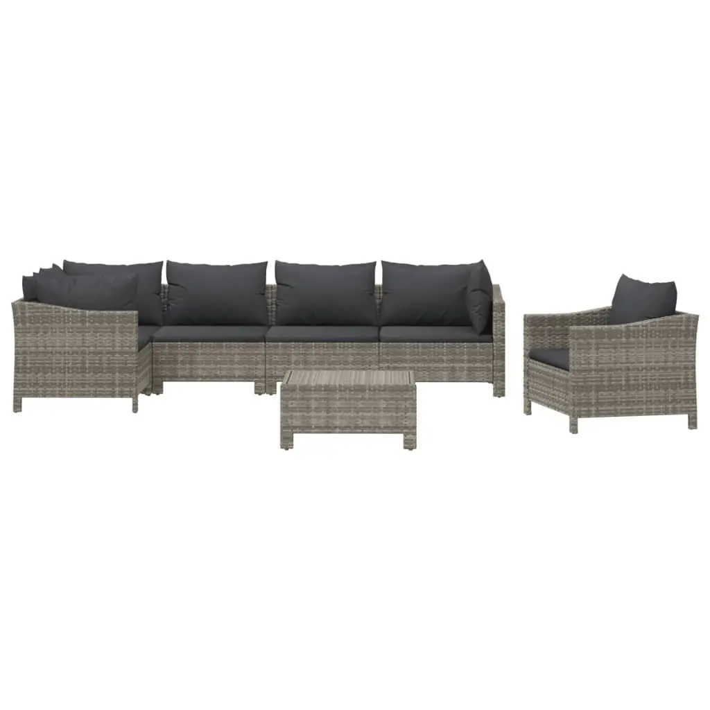 Garden Lounge Set Grey 7 Piece Modular Outdoor Furniture Rattan Sectional Sofa with Cushions