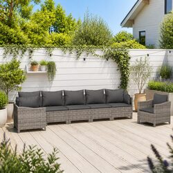 Garden Lounge Set 7 Piece Outdoor Furniture with Cushions Grey Poly Rattan