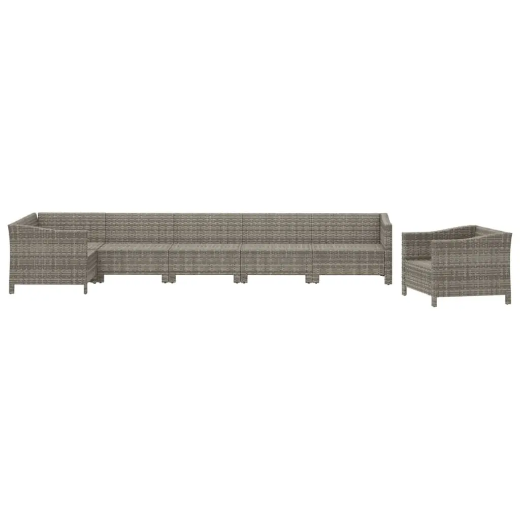 Garden Lounge Set 7 Piece Outdoor Furniture with Cushions Grey Poly Rattan