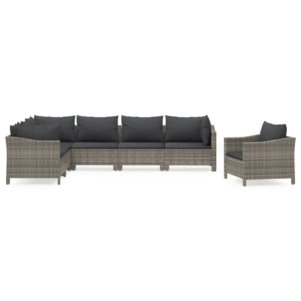 7 Piece Garden Lounge Set Outdoor Furniture Grey Poly Rattan Cushions Patio